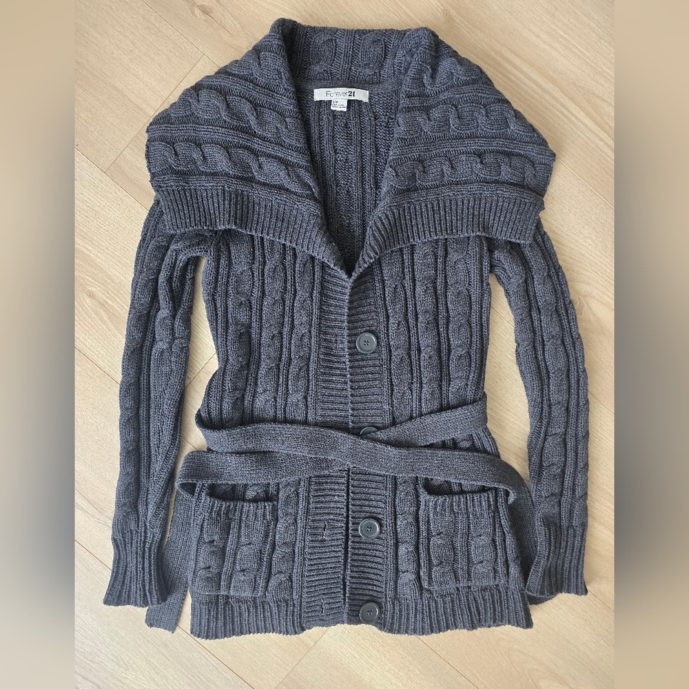 Dark grey knit cardigan sweater